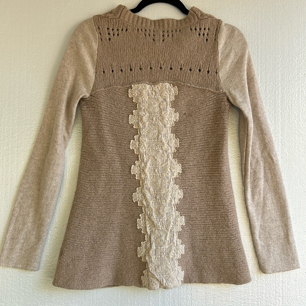 FREE PEOPLE Women's Neutral Wool Blend Lace Back Panel Cardigan Sweater Size Med